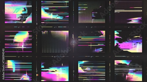 Set of colorful neon stripes. Glitch background
