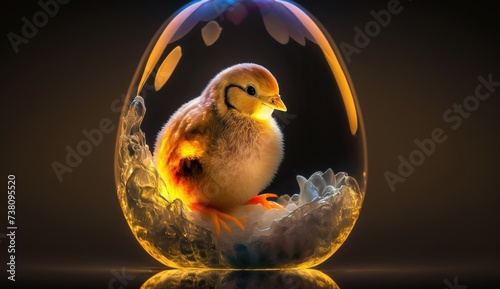 fluffy little chick in a glass sphere