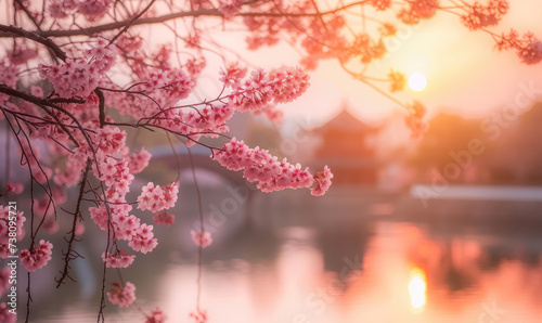 Sakura blossoms in Maruyama Park, Kyoto, Japan. Generative AI photo