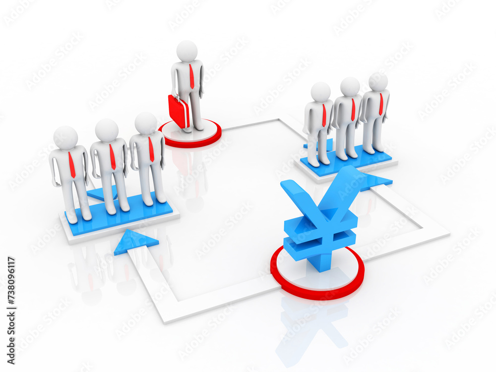 3d illustration Business Network with yen 3d illustration Business Network with yen