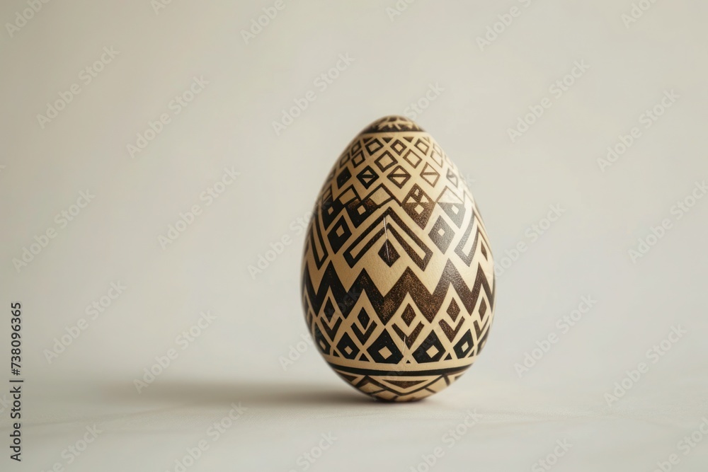 Easter egg adorned with geometric pattern on white wooden surface Easter egg adorned with geometric pattern on white wooden surface