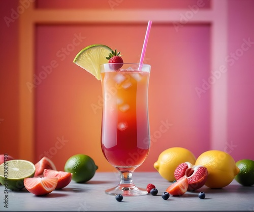 refreshing summer colorful cocktail drink advertisement menu banner, created using AI generative technology