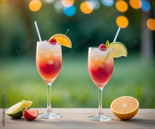 refreshing summer colorful cocktail drink advertisement menu banner, created using AI generative technology
