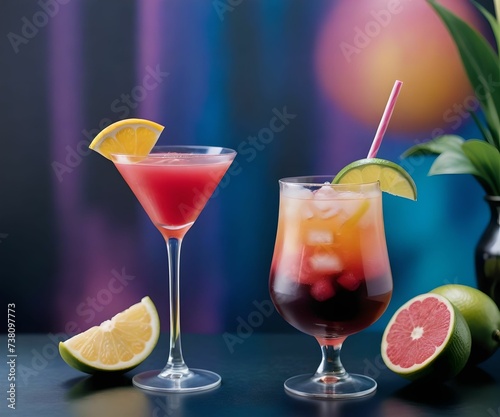refreshing summer colorful cocktail drink advertisement menu banner, created using AI generative technology