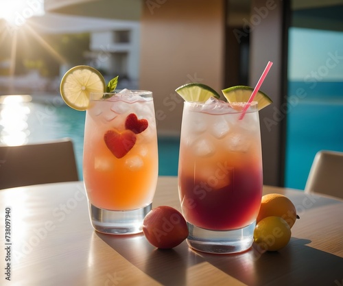 refreshing summer colorful cocktail drink advertisement menu banner, created using AI generative technology