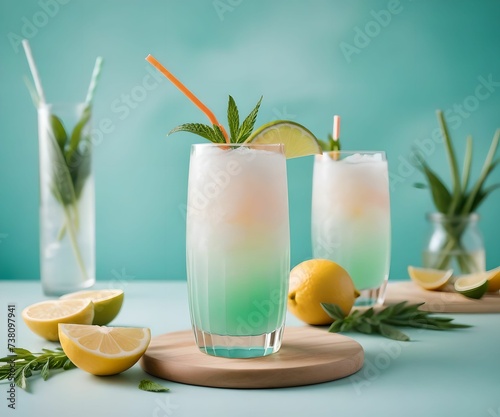 refreshing summer colorful cocktail drink advertisement menu banner, created using AI generative technology