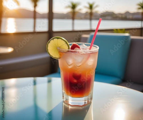 refreshing summer colorful cocktail drink advertisement menu banner, created using AI generative technology