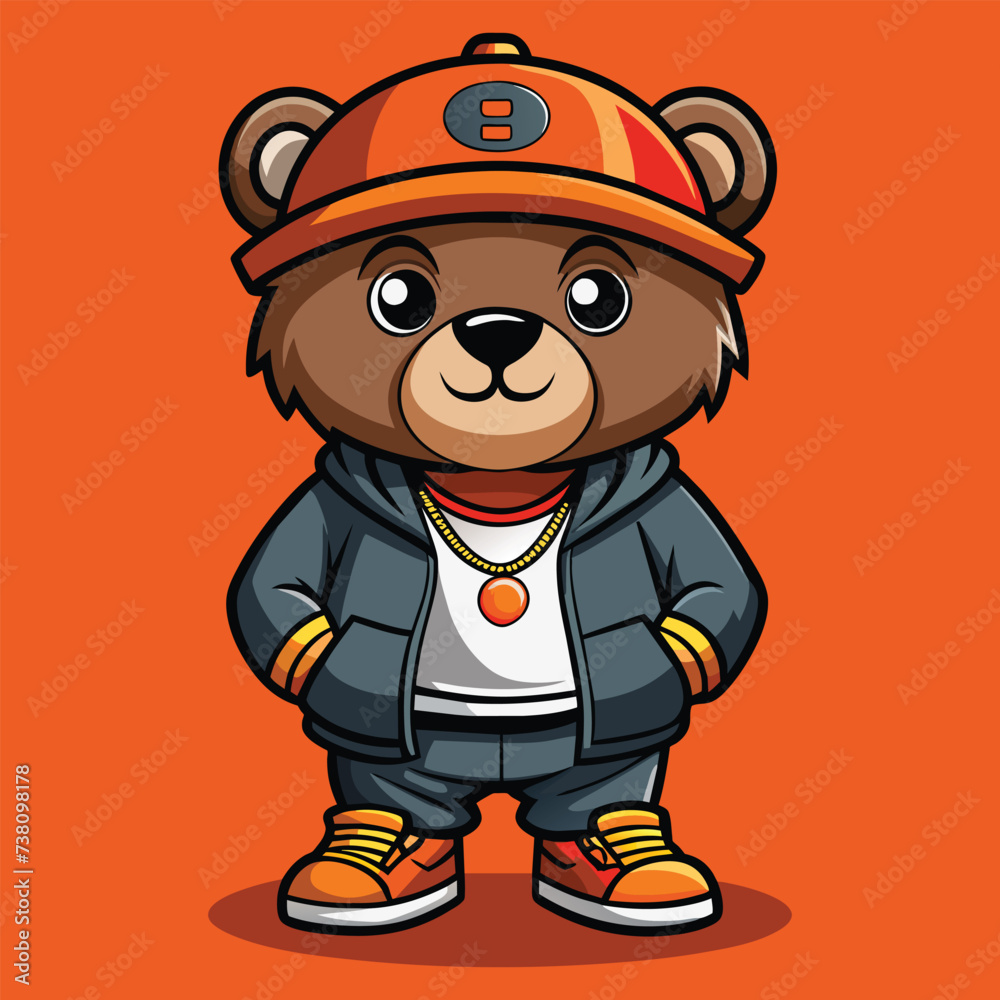 Stylish Cute Bear with Hip Hop style wearing sunglass and beautiful cloths vector file for t-shirt, stickers, design, love and more