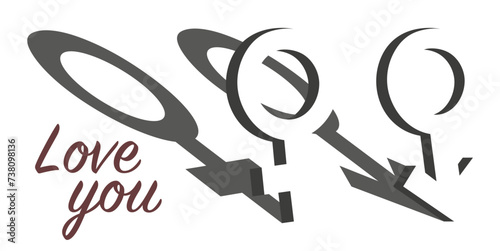 Love between a man and a woman. Icons and symbols for men and women.