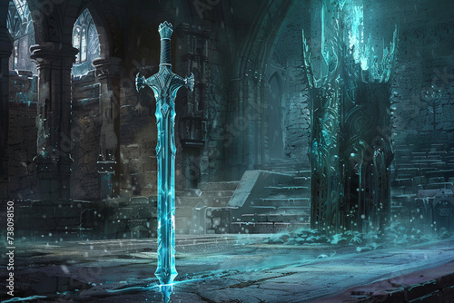 Design a captivating background for an art piece featuring a glass sword showcased in an armory