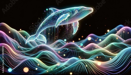 Waves in the form of holographic light trails have floating whales