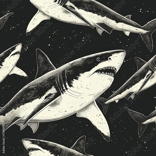 Tile with shark as background and to fill areas in soft colors, ai,