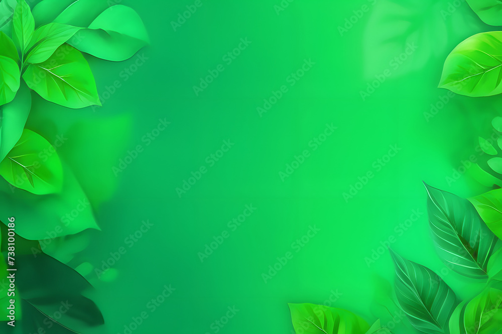 Fototapeta premium Green Background With Leaves and Flowers