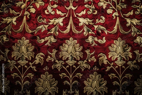 Red and gold vintage brocade fabric texture. photo
