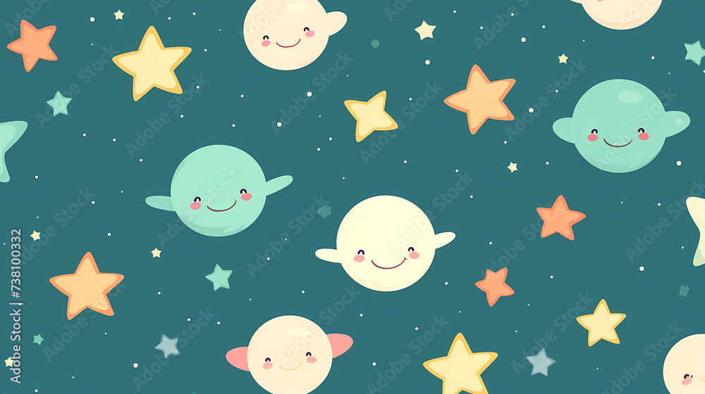 Cute planet star seamless pattern template Cute planet star seamless pattern template