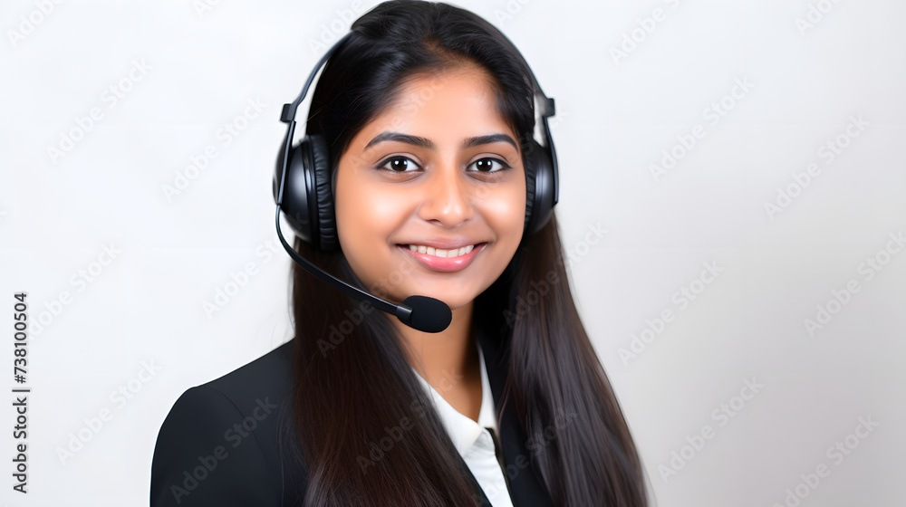 Friendly Call Center Operator with Headset on White Background. Friendly Call Center Operator with Headset on White Background.