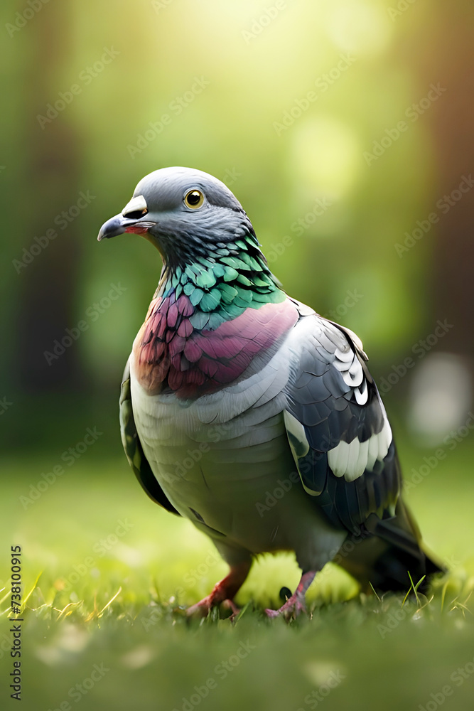 An ordinary pigeon standing on green grass An ordinary pigeon standing on green grass