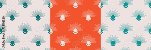Aesthetic abstract illustration seamless pattern collage. Celestial mystic moon phases, sun rays