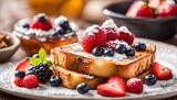 French toast with ricotta and berries, delicious breakfast.
