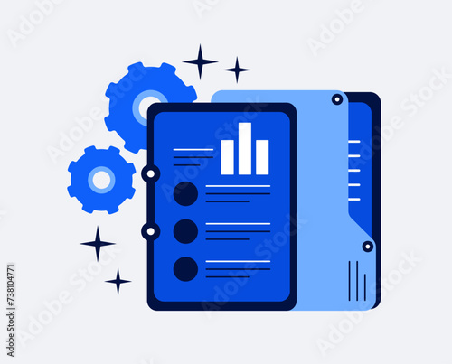 Financial expert or advisor, corporate strategy, and business training. Vector illustration depicts a file folder with mechanical gears.