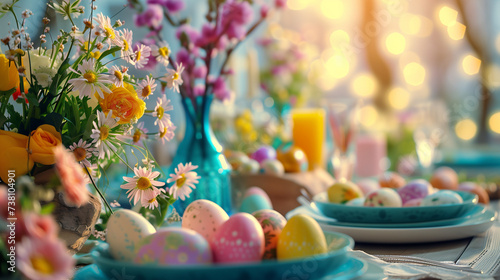 easter eggs in a basket with eggs photo