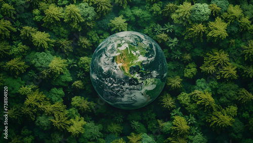 green environment earth protect Aerial top view green forest with earth Green planet.