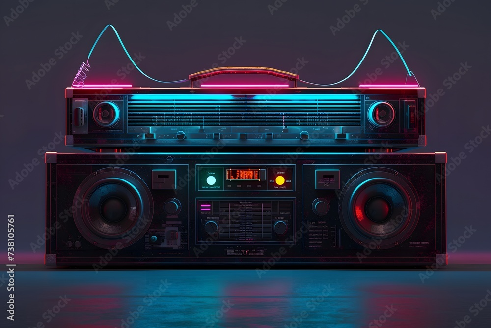 Fototapeta premium Retro boombox with colored lights.