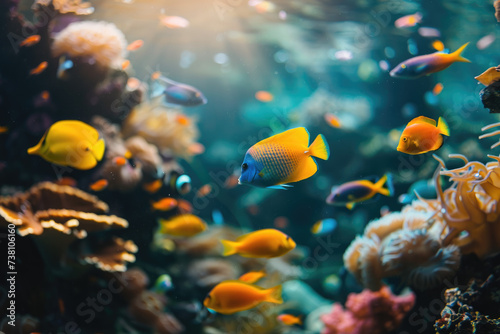 Colorful tropical fishes swimming in coral reef © Kien
