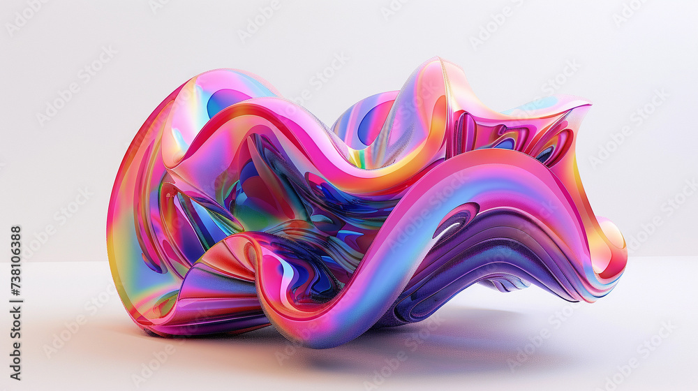 Generate a 3D render of a peculiar and twisted object incorporating a mesmerizing and vibrant rainbow color scheme