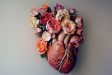 Floral romantic anatomical human heart
