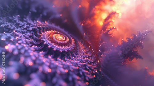 Fractal Explosion Design. an abstract illustration or 3D render inspired by the physics of fractals depicting an explosion of intricate patterns and self similar structures photo