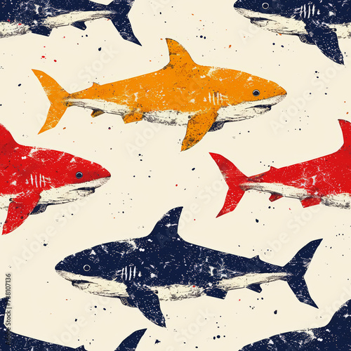 Tile with shark as background and to fill areas in soft colors, ai,