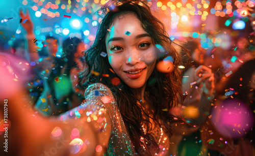 Beautiful Asian woman dancing at a party