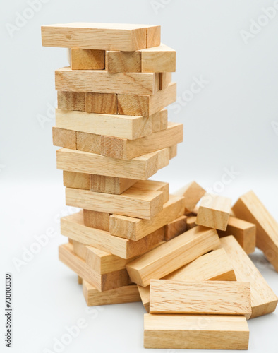 Business decision making concept  career path and game drew to wooden block. Business risks in the business.