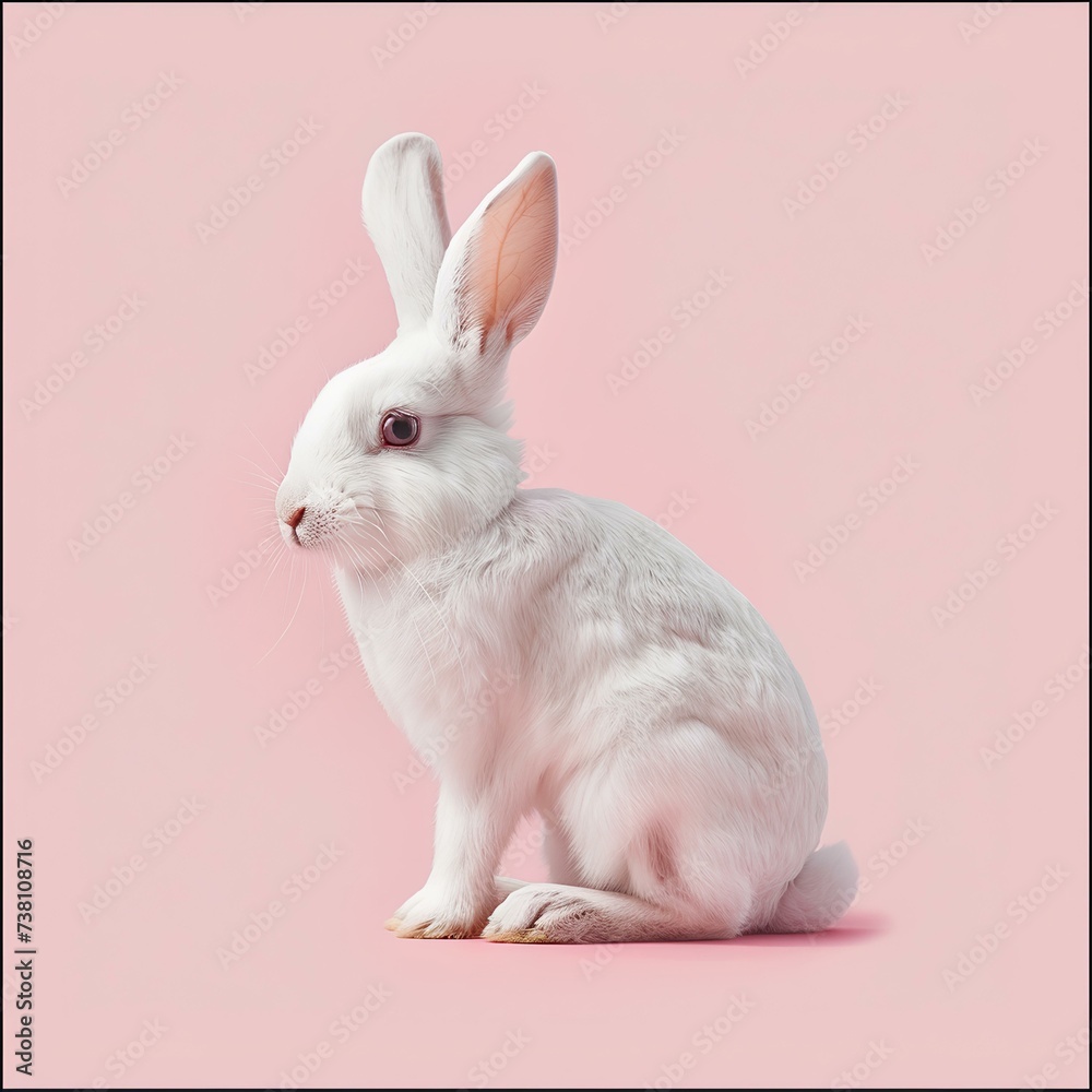 Obraz premium Easter white rabbit, isolated on pink background