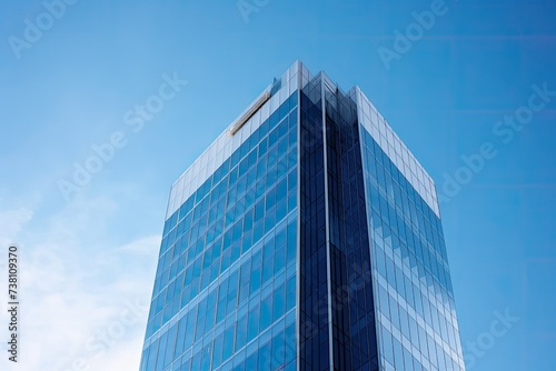 Low angle shot of high-rise building  glass window building under blue sky
