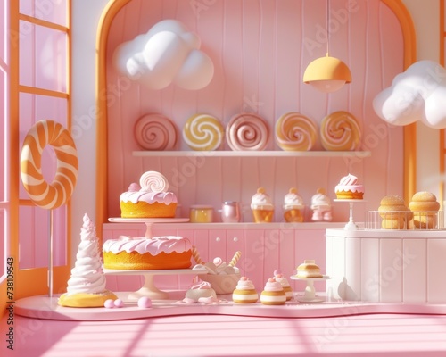 Quirky bakery scene with dancing pastries photo