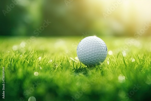 Golf ball sitting on tee box on green field