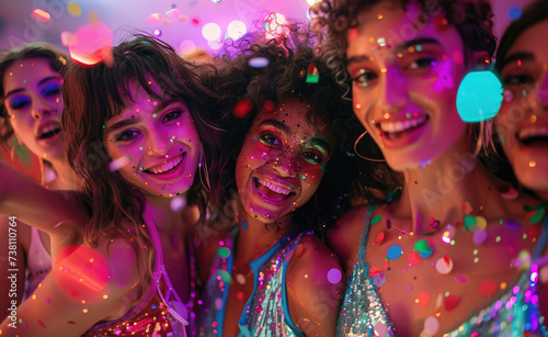 beautiful women at a disco party with light and color