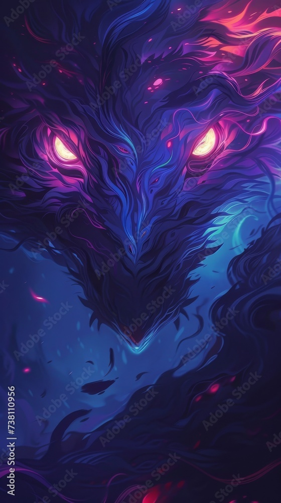 A legendary creature with neon eyes that can see into the depths of ones soul A legendary creature with neon eyes that can see into the depths of ones soul