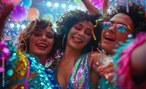 beautiful women at a disco party with light and color