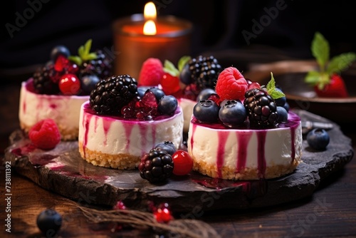 Mini Berry Cheesecakes on Slate