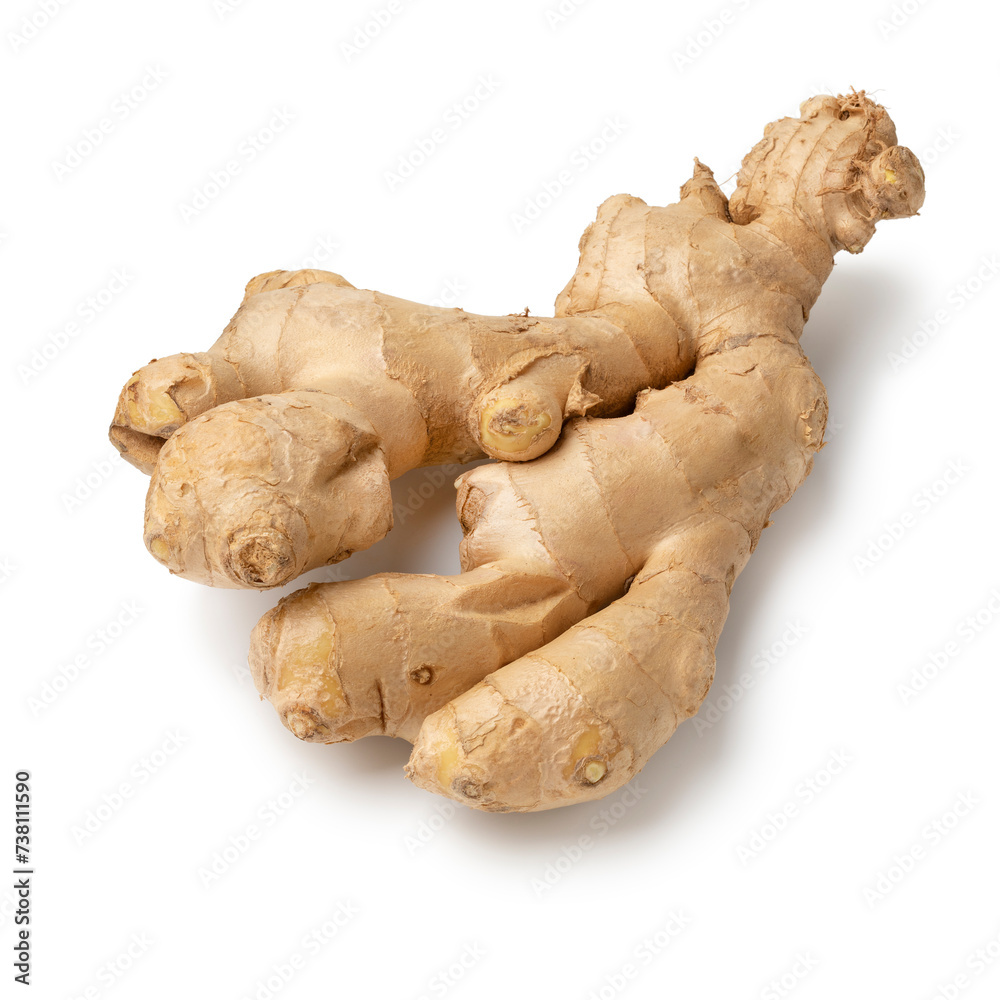 Piece of fresh ginger rhizome on white background close up Piece of fresh ginger rhizome on white background close up