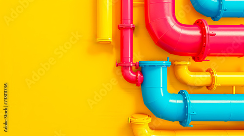 Colorful Industrial Pipes on Yellow Background