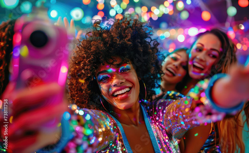 beautiful women at a disco party with light and color