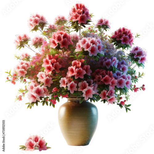 Azaleas in a vase,flower,spring season,3D rendering illustration,isolated on a transparent background.