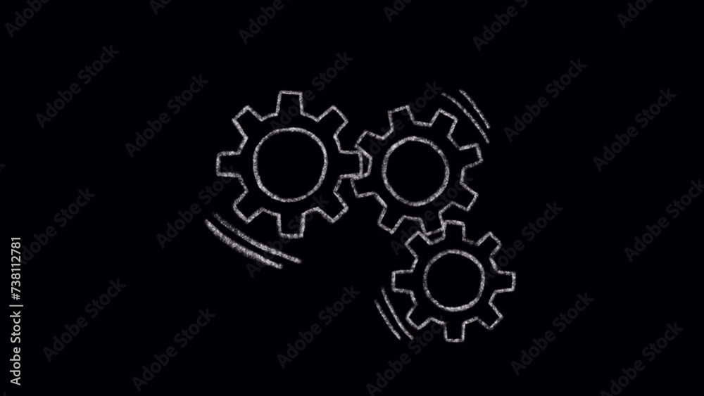 Hand drawn animated doodle of three gears, video clip with alpha channel. Hand drawn animated doodle of three gears, video clip with alpha channel.