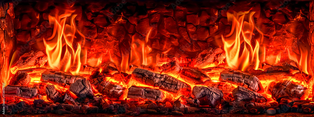 Intense Flames Engulfing Firewood in Fireplace Intense Flames Engulfing Firewood in Fireplace