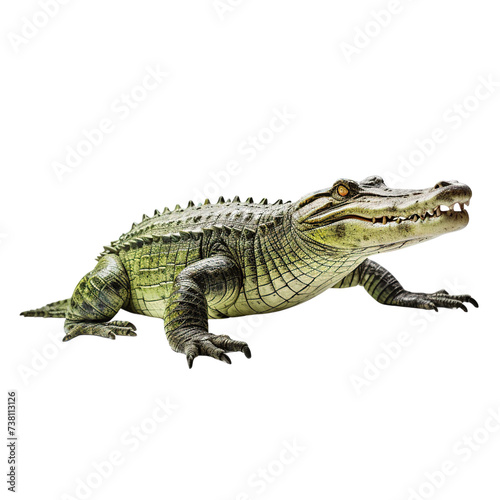 Full body real crocodile side view isolated on transparent or white background