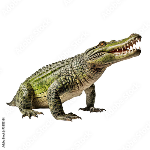 Full body real crocodile side view isolated on transparent or white background © Luckyphotos